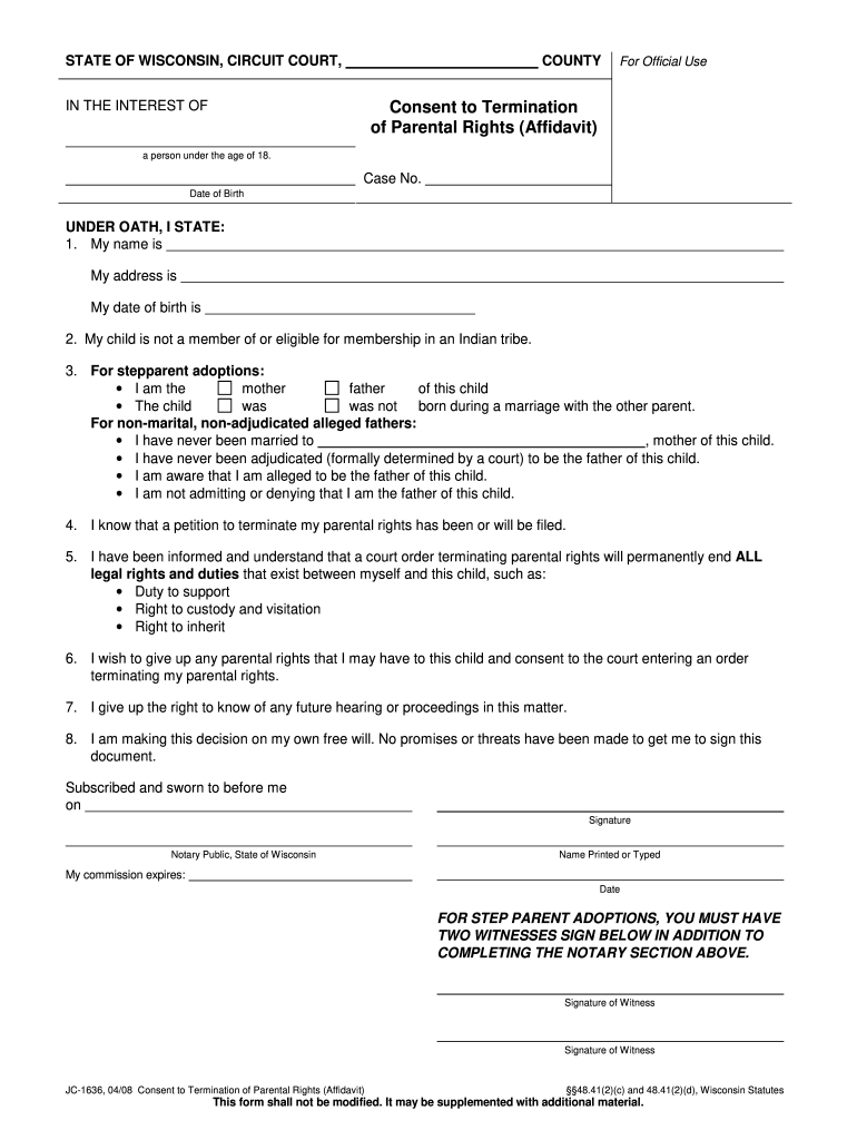 Voluntary Parental Rights Relinquishment Form Fill Out Printable 